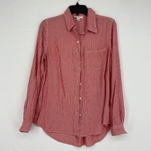 Beach Lunch Lounge Womens XS Long Sleeve Button Front Shirt Red White Stripes